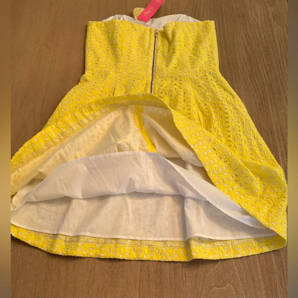 Lilly Pulitzer Yellow Eyelet Strapless Fit & Flare Blossom Dress NWT Size 10 - Picture 8 of 15